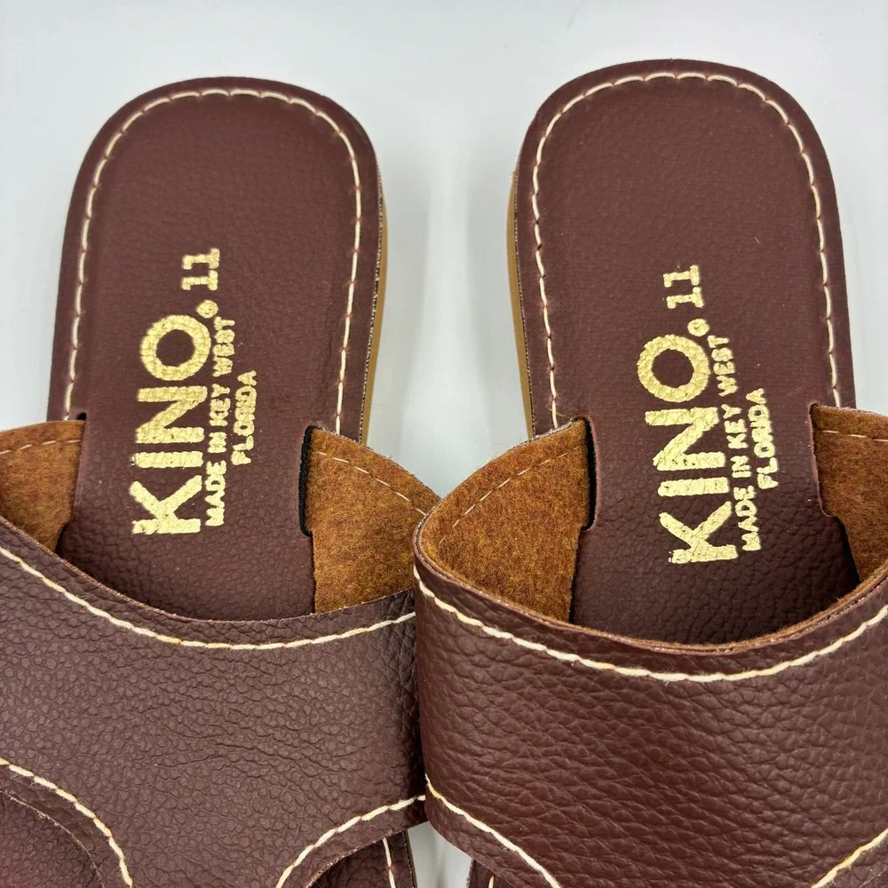 Kino Key West Florida Brown Leather Rope Thong Sandals Mens 11 Handmade Slides